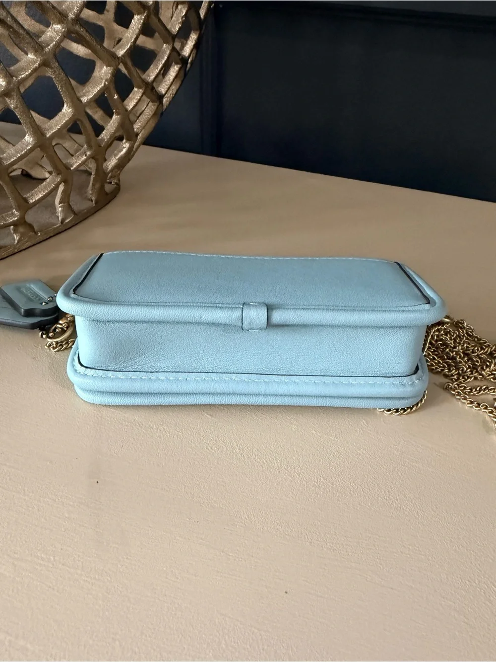 Like New Coach Dinky 14 CZ108 Light Blue Glovetanned Leather Chain Crossbody Bag